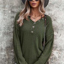 Chunky Knit V-Neck Sweater | Mature Women's Sweaters