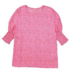 Pink Leopard Oversize Blouse | Lightweight Boatneck with Smocked Cuffs