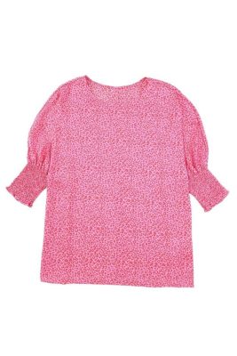 Pink Leopard Oversize Blouse | Lightweight Boatneck with Smocked Cuffs