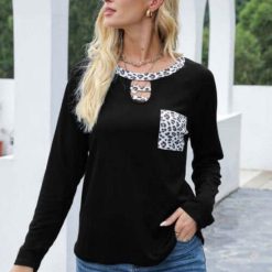Long Sleeve Leopard Keyhole Blouse Jolie Vaughan Mature Women's Online Clothing Boutique